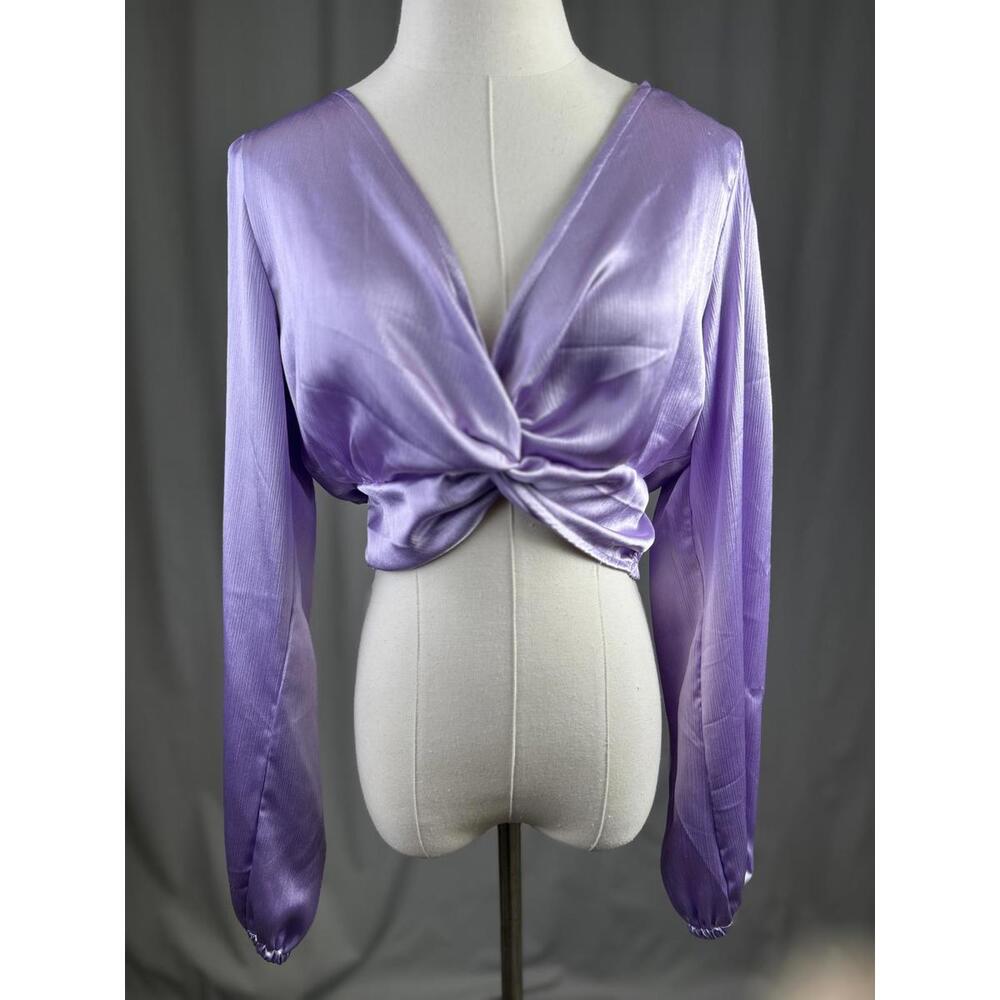 NWT Forever 21 Women's Lavender Satin Wrap Crop Lng Sleeve Top Sz Med Whimsigoth